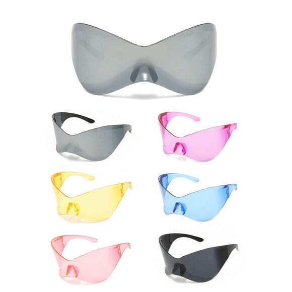 Women Sunglasses Fashion Shield Retro Yellow Lens Oversized Wrap Around Luxury - Picture 4 of 4